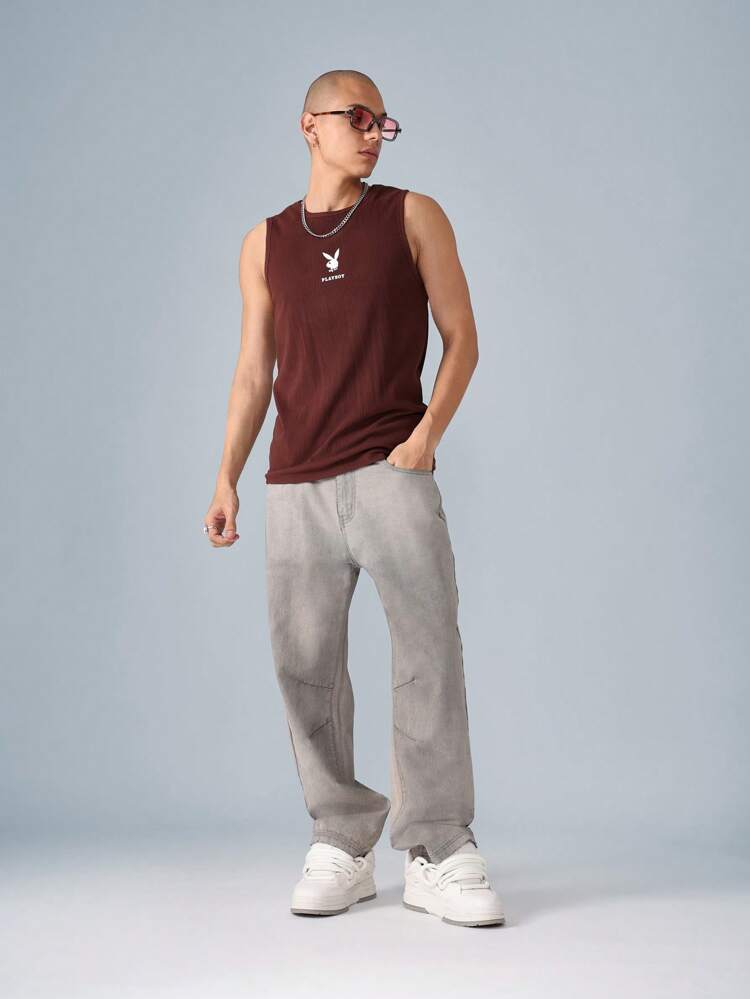 PLAYBOY X SUMWON Geripptes Tanktop mit Logo-Print Essential Vest
