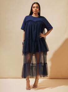 Vixey 纯色薄纱层叠T恤长裙，节日，波西米亚风，嬉皮士风，夏季，女士夏季服装，女士夏季连衣裙，女士夏季服装，女士早午餐服装，纳什维尔服装，美国独立日服装 - Blue Power - 查看 4