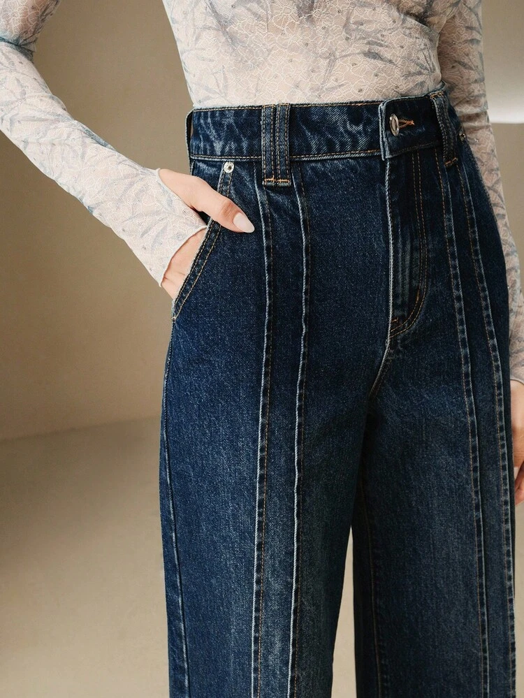 Women Toothpick Design Pockets Straight Loose Casual Jeans