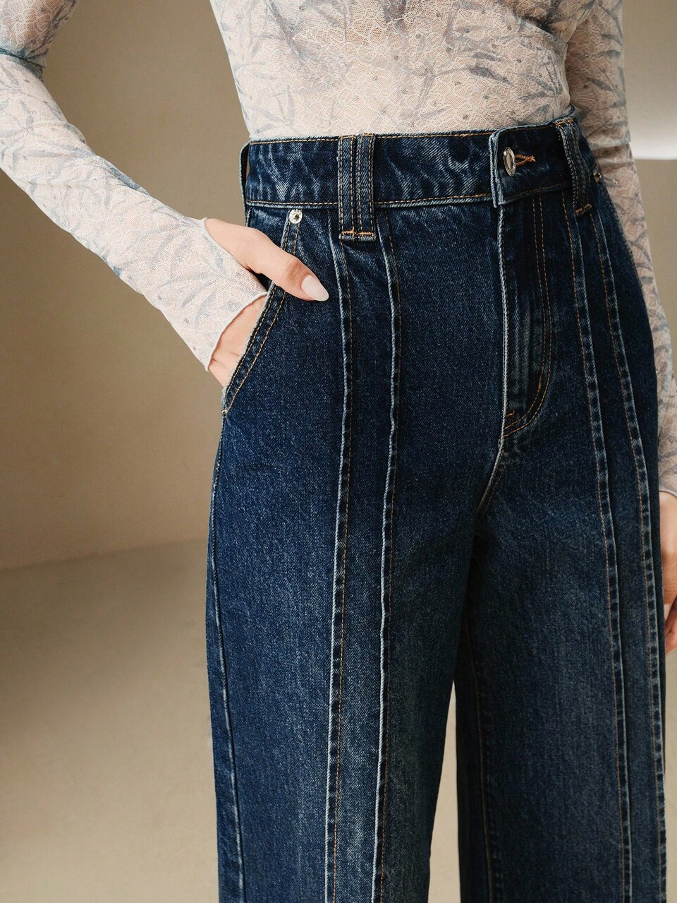 Jeans rectos y sueltos de estilo casual con diseño de bolsillos de palillo para mujeres