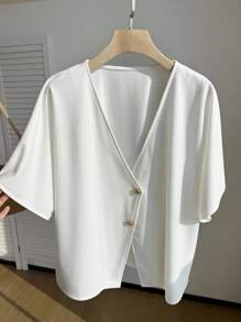 Comfortcana Plus Size Summer Casual Solid Short Sleeve Suit Jacket In Fall/Winter