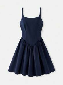 Maija Navy Blue Waist-Cinched Backless Tie Detail Summer Mini Dress For Women, Leisure, Fashion, Festival, Party - Navy Blue - View 9