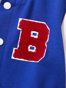 SHEIN 2pcs/Set Young Boys Jacket Outfit, College Style Cardigan&Matching Pants, Autumn, Career Day, Back-To-School Knitted Baseball Collar Letter B Suit - Blue - View 5