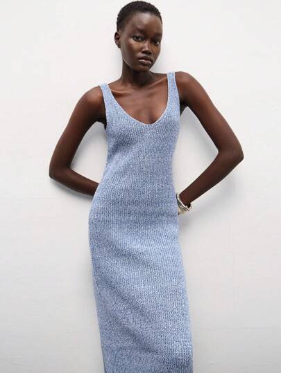 Chiquease Women V-Neck Spaghetti Strap Knitted Slip Dress, Autumn/Winter Knitted Sweater Roupa Para A Universidade