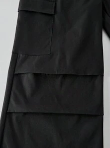 SHEIN 青少年女孩休闲数字和字母印花长袖上衣和实用侧袋抽绳裤两件套春秋季服装 - 黑色 - 查看 5