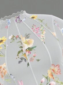 SHEIN MOD Plus Size Women's Bell Sleeve Contrast Wavy Hem Romantic Graphic Print T-Shirt, Suitable For Summer, Early Fall, Date, Back To School Season ,Crop Top Floral Outfits For Women Women 2 Piece Summer Sets White Shorts Set For Women Flower Tops For Women Floral Top,Suitable For Back To School, Date, Birthday, Early Autumn