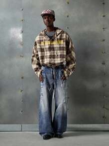 NEON BLANC Men's Streetwear Loose Wide Leg Woven Denim Jeans - Blue - View 6