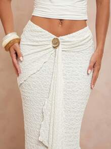 Lumalex All White Party Outfit Women Fall Modest Old Money Coquette Glitter Holiday Party Outfit Rave Festival Outing  Swim Vacation Bohemian BOHO Sea Beach Hot Outdoor Richly Layered Wedding Season Banquet Coming Of Age Ceremony Beach Seaside Women's Extra Long Tiered Wavy Hem Metal Decor Low Waist Skirt