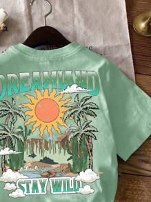 SHEIN Leap Crew 适合夏季的年轻男孩休闲圆领短袖T恤 - 薄荷綠 - 查看 4