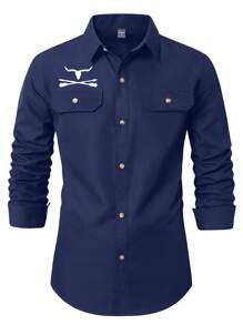 Manfinity Nomadique Manfinity Nomadique  Men's Western-Style Brown Loose-Fit Floral Heat-Transfer Long-Sleeve Shirt - Suitable For Halloween, Fall Casual Outings & Western-Themed Events, Also A Thoughtful Gift For Husbands/Boyfriends.