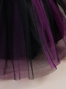 Glamorique Kids Girls' Princess Dress, Halloween Black And Purple Contrast Mesh Floral Dress, Small Flying Sleeves, Halloween Costume, Halloween Dress-Up Costume, Autumn Dress, Birthday Party Dress, Seasonal Mesh Dress, Knitted Camisole Dress, COS Costume Fall Winter