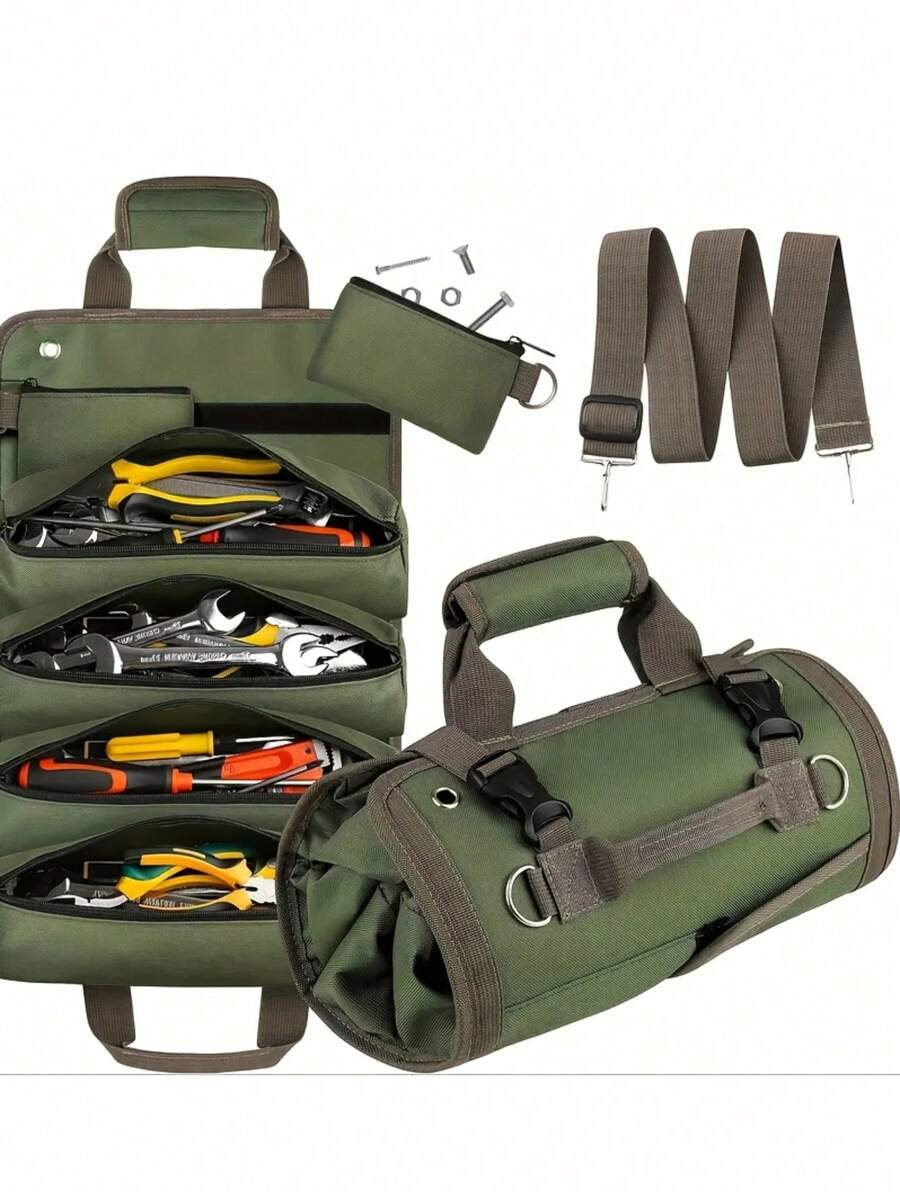 1 件 CRILANO 重型卷起工具包 - 防水牛津布收纳袋，适用于机械师、电工、木工等 - 耐用、便携且时尚的工业装备，带多个隔层，工具收纳袋