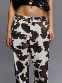 TypaGal 女式复古奶牛印花图案长裤 - 彩色 - 查看 6
