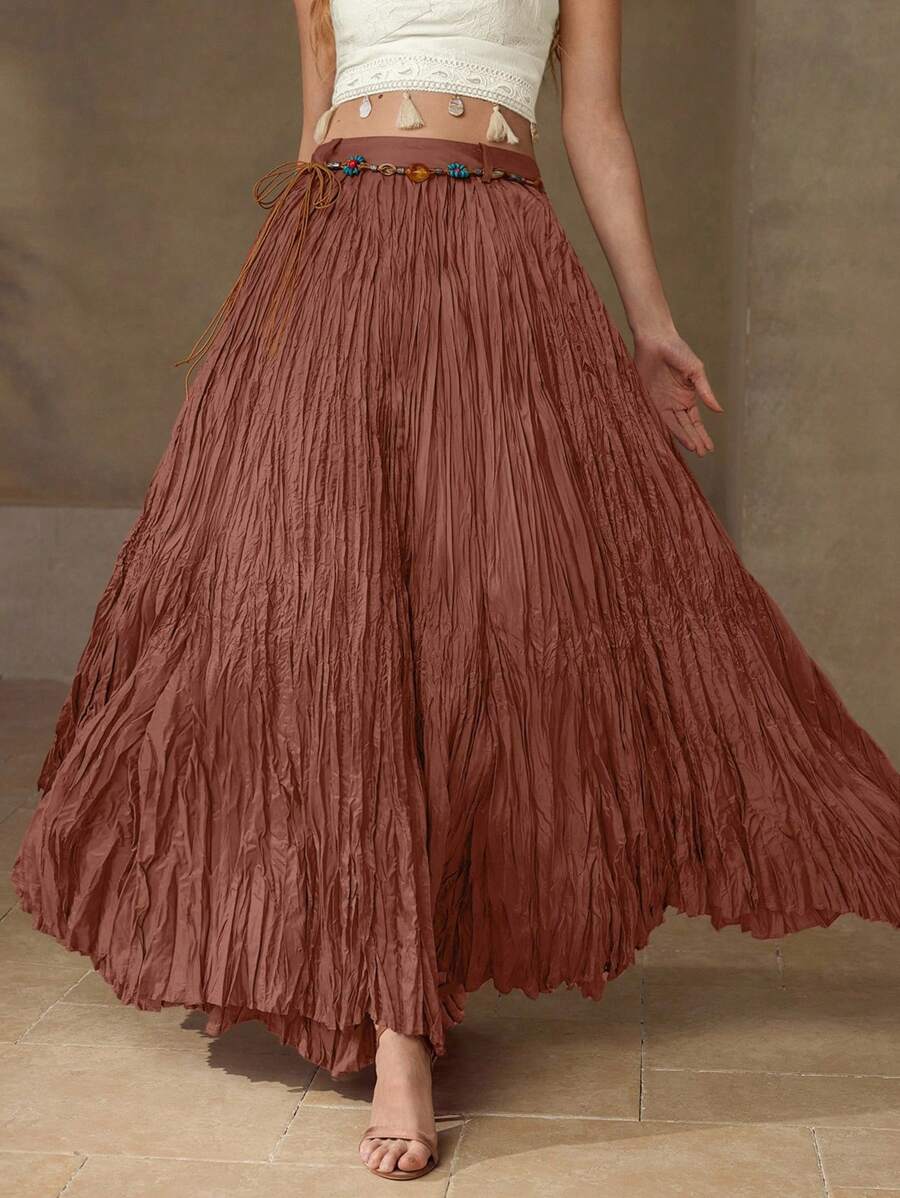 MOTF PREMIUM SOLID HIGH WAIST PLISSE MAXI SKIRT WITH BELT