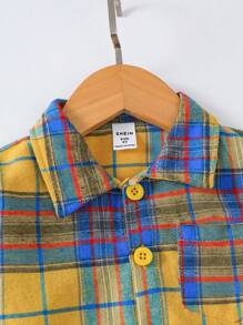 Conjunto de 3 piezas para niñas: chaqueta a cuadros, top amarillo y pantalones vaqueros de pierna ancha, conjunto de ropa casual de otoño para la escuela - Amarillo - Ver 4
