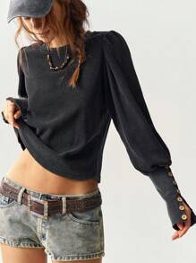 Bohemela Áo thun cổ tay cài nút cổ điển giặt thường ngày cỡ lớn - Màu xám đen - Xem 7