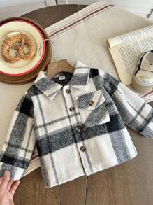 SHEIN 男婴格子翻领单排扣口袋长袖夹克 - 彩色 - 查看 8