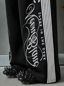 NEON BLANC 男士街头风格字母印花宽松针织运动裤 - 黑色 - 查看 4