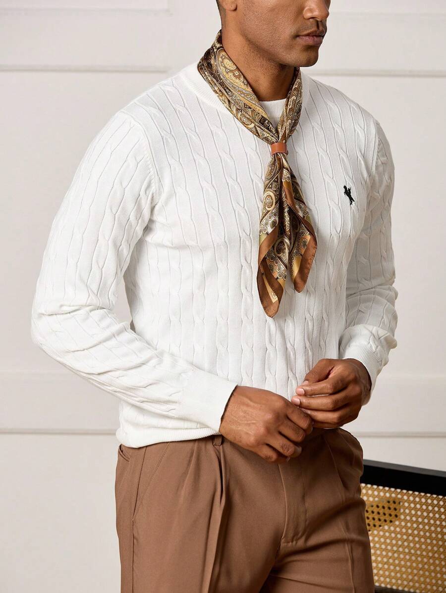 Manfinity CityGents Men's Casual Versatile Plain Color Embroidery Detail Sweater