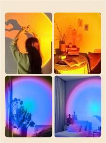 Teckwe 1pc Sunset Projection Lamp, Creative Led Decorative Atmosphere Light, Romantic Night Light, 7 Colors & 13 Modes Optional, Suitable Fo Room Decor, Cafe, Valentine's Day Decoration - Black - View 4