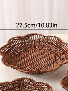 SHEIN Handwoven Rattan Storage Basket Decorative Woven Fruit Snack Tray Living Room Organizer Home Decor Natural Fiber Basket Multipurpose - Brown - View 7