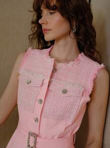 MOTF PREMIUM BUTTON UP BELTED DENIM TOP - Pink - View 2