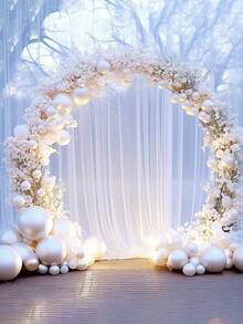 4 件套白色透明窗帘，适用于派对、婚礼；透明雪纺窗帘、生日派对、拍照背景装饰春夏派对装饰 - 白色 - 查看 5