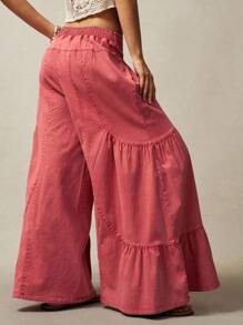 Bohemela Pantalones anchos de talla grande de unicolor informal - Rosa Roja - Ver 1