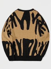 RueChic Men's Drop Shoulder Sweater With Patterned Design - Dusty Pink - View 2