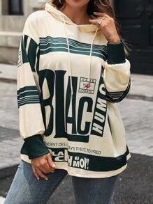 INAWLY Plus Size Contrast Color Striped Slogan Print Sweatshirt Pullover Fall Winter Autumn - Multicolor - View 3