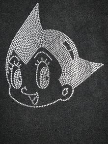 Astro Boy X ROMWE Back To School Collegiate Style Rhinestone Embellished Loose Fit Sweatshirt For Women