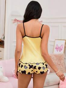 Casual Multicolor Spaghetti Strap Pajama Set With Textured Pattern For Relaxation - Multicolor - View 2