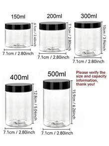 带盖广口瓶 - 透明PET储存容器,用于存放面霜、面膜和美术用品,密封化妆品收纳盒 - 黑色 - 查看 8