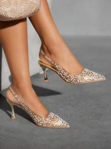 CUCCOO SZL New Fashion Designer High Heel Shoes With Rhinestones & Pearls, Suitable For Party, Formal Dress, Prom, Wedding - Gold - View 1