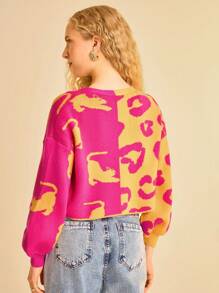 Cárdigan de punto ligero con estampado tropical y divertido de leopardo para mujer en otoño/invierno - Multicolor - Ver 2