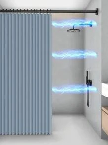 SHEIN 1pc Boho Style Foldable Magnetic Adsorption Bathroom Curtain, Waterproof & Mildew Resistant Linen-Like Material, Dry-Wet Separation No-Drill Home Bathroom Decor Summer Bathroom Accessories Back To School - Multicolor - View 6