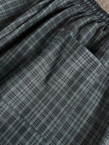 Manfinity Dauomo 男士格纹宽松直筒裤，美式休闲休闲裤，秋季 - 灰色 - 查看 3