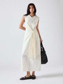 LYSMO Robe décontractée sans manches pour femme, couleur unie, été - Nude - Voir 3