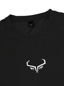 Manfinity Sport Corelite Men's Bull Print Round Neck Raglan Short Sleeve Sports T-Shirt Fitted Shirt Crew Neck - Black - View 5