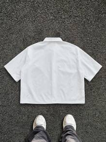 Manfinity ZONE917 男士时尚金属星形图案宽松短袖衬衫 - 白色 - 查看 2