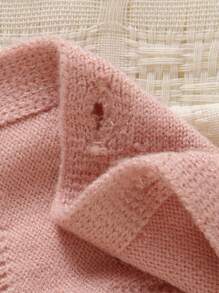 SHEIN 2 件套女婴连体衣和头带套装，粉色蕾丝边针织连体衣，柔软舒适，适合日常、外出、旅行、度假、居家、日托和玩耍