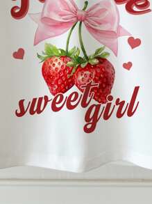 SHEIN Casual Retro American Style Bow & Strawberry Graphic Round Neck Short Sleeve T-Shirt, Rosette Sweet Girl, Back To School Season, Suitable For Summer School Clothes For Young Girls Girl Strawberry Shirt Strawberry Shirt For Girls Girls Tshirt Kids Girl Tops Birthday Tshirt For Girl - Multicolor - View 6