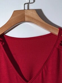 Rusticease Plus Size Women Summer Solid Color V-Neck Raglan Sleeve Short Sleeve Loose Casual T-Shirt