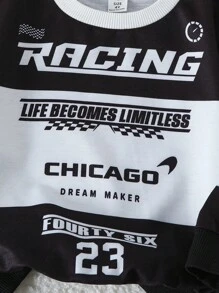 SHEIN 年轻男孩赛车印花圆领街头风套头衫，适合秋冬赛车运动衫图案运动衫，儿童赛车时尚男童服装儿童长袖运动衫 - 黑色 - 查看 5