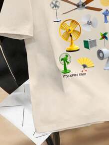 Claim Dot 男士夏季休闲字母与扇形印花圆领短袖T恤 - 卡其色 - 查看 4