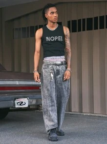 AXEPEAK Men's Casual Crystal Letter Print Sleeveless Vest Top, Summer