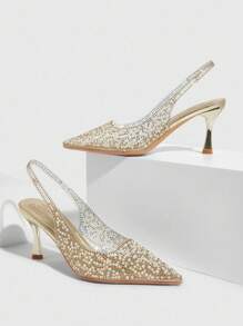 CUCCOO SZL New Fashion Designer High Heel Shoes With Rhinestones & Pearls, Suitable For Party, Formal Dress, Prom, Wedding - Gold - View 6