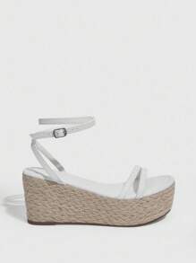 Styleloop Women's Woven Rope Platform Wedge Sandals, Vacation Style BOHO Chic Retro American Western Music Festival Party Outfit - White - View 3