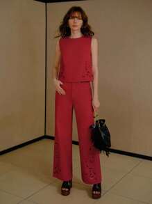 MOTF PREMIUM CASUAL EMBROIDERED DENIM TOP - Red - View 3
