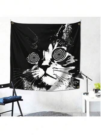 Anime 1Pc Background Fabric(150*150)Cat Graffiti Style Ins Style Decorative Tapestry, Suitable For Home Decoration And Wall Hanging Or Background At Festival Parties, Enhancing The Home Atmosphere,Home ,Garden Decor